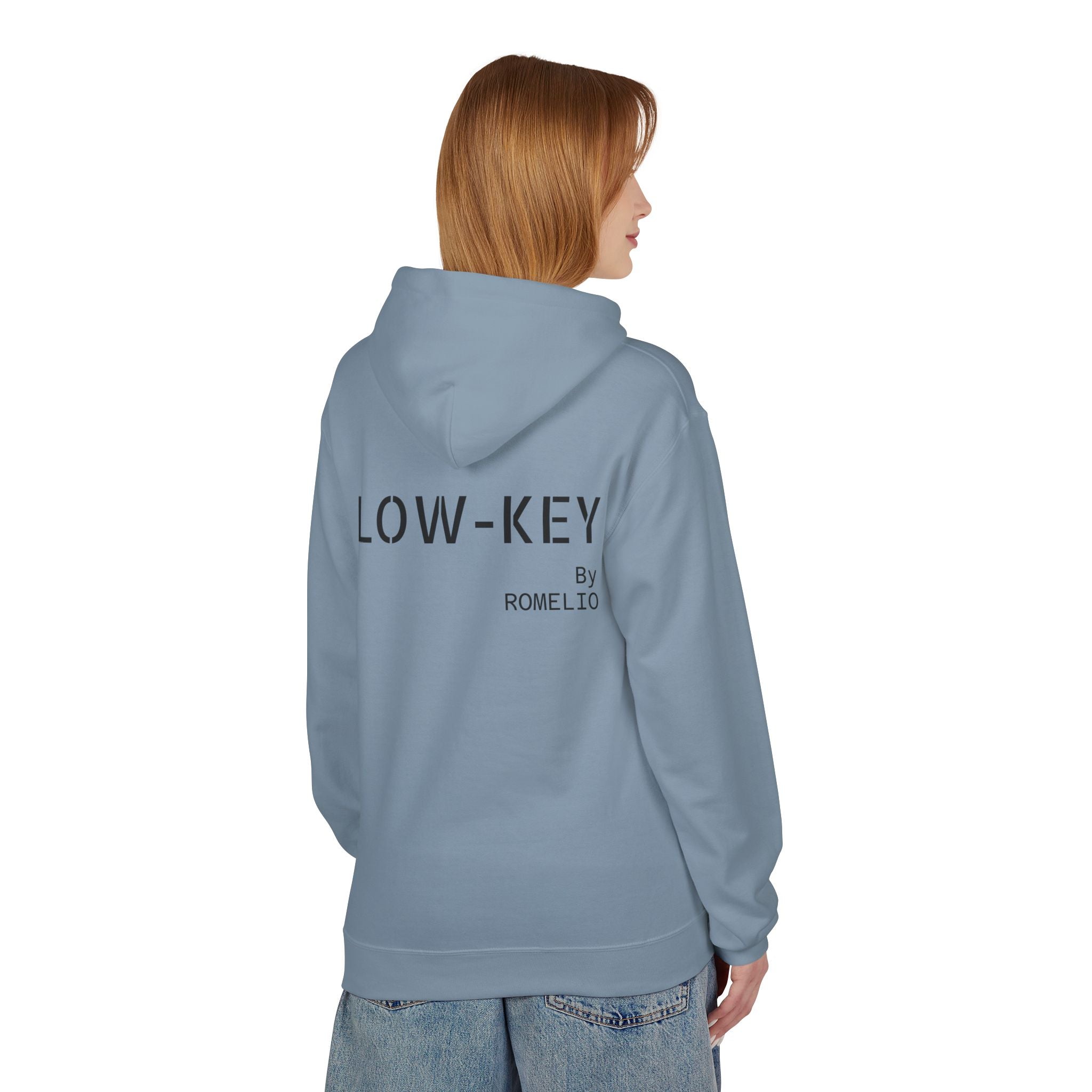 Low-Key Hoodie by Romelio – Minimalist Back Logo Fleece Pullover