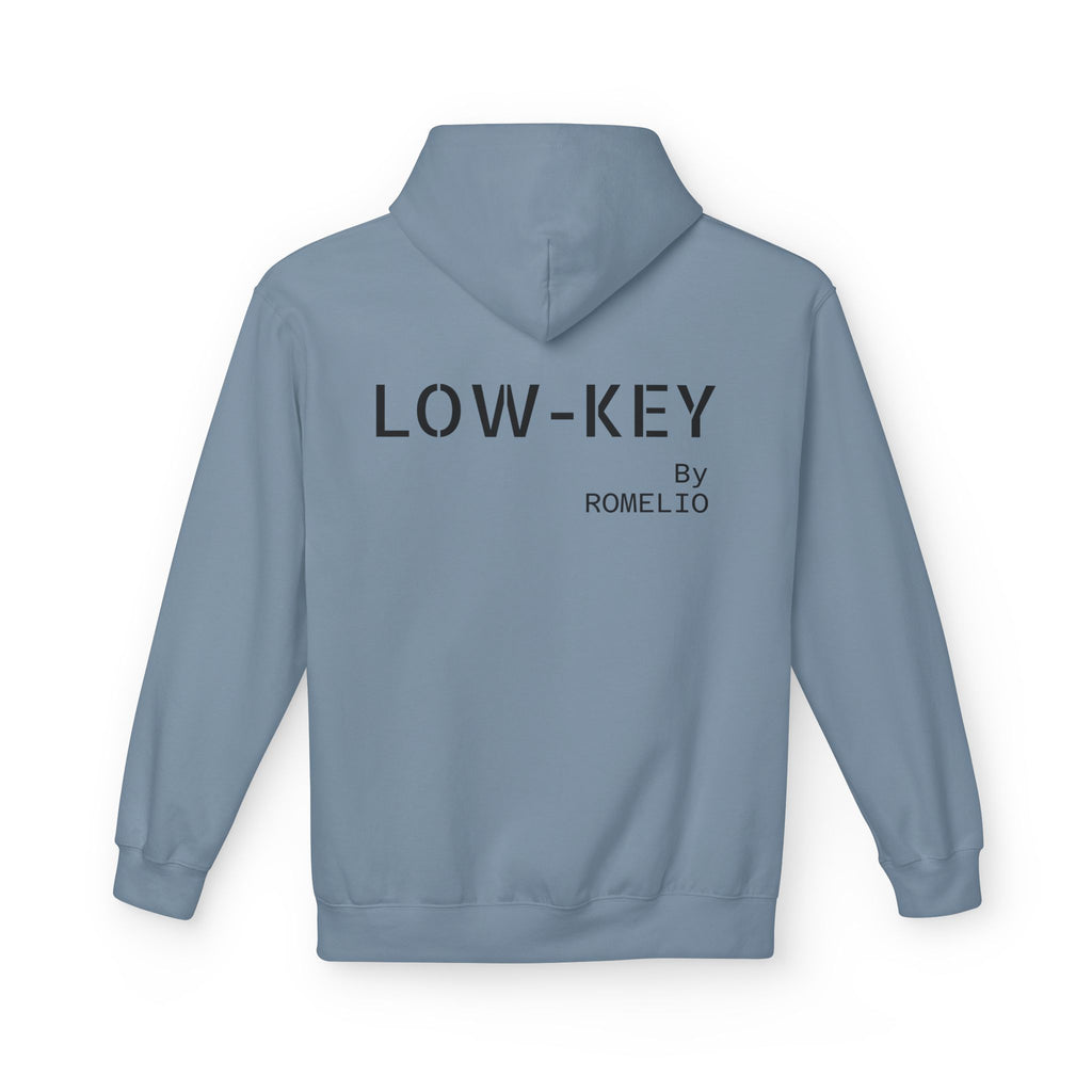 Low-Key Hoodie by Romelio – Minimalist Back Logo Fleece Pullover