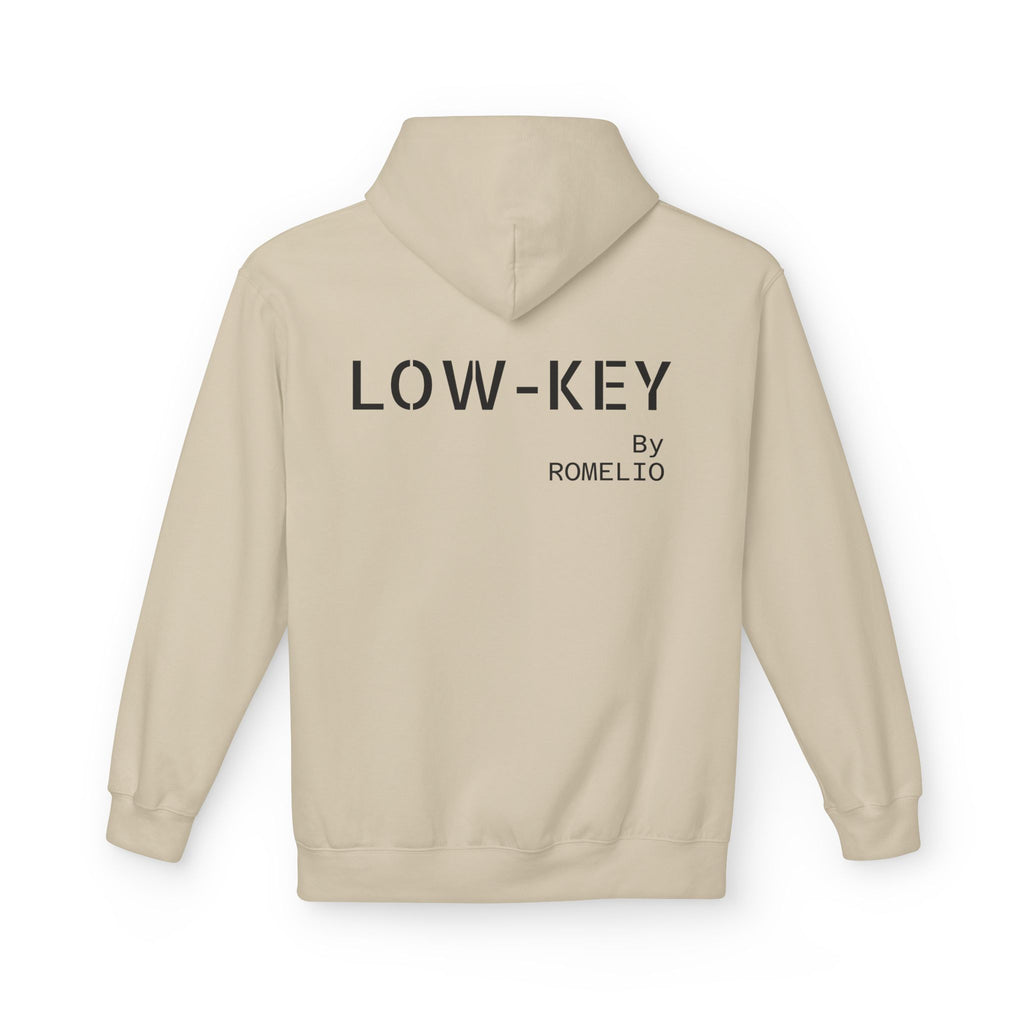 Low-Key Hoodie by Romelio – Minimalist Back Logo Fleece Pullover