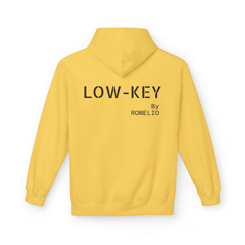 Low-Key Hoodie by Romelio – Minimalist Back Logo Fleece Pullover