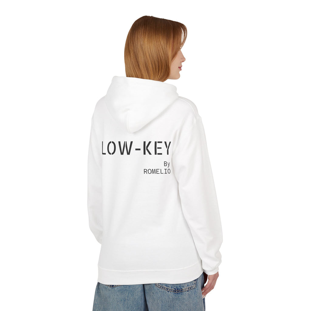 Low-Key Hoodie by Romelio – Minimalist Back Logo Fleece Pullover