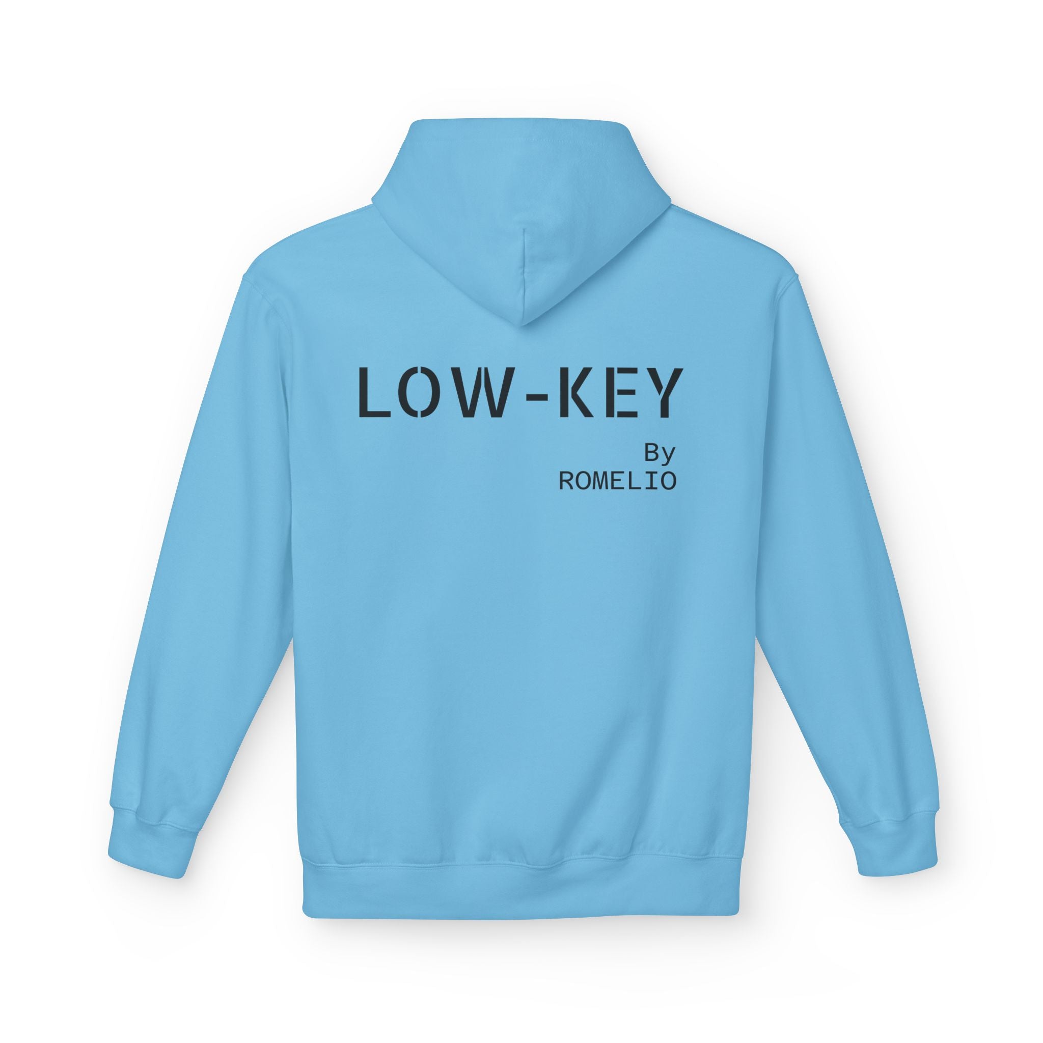 Low-Key Hoodie by Romelio – Minimalist Back Logo Fleece Pullover