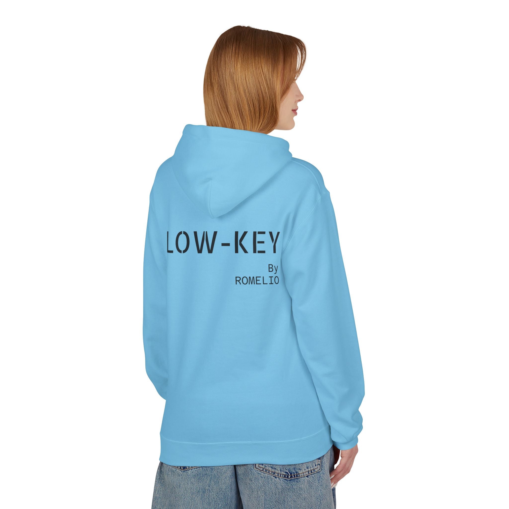 Low-Key Hoodie by Romelio – Minimalist Back Logo Fleece Pullover