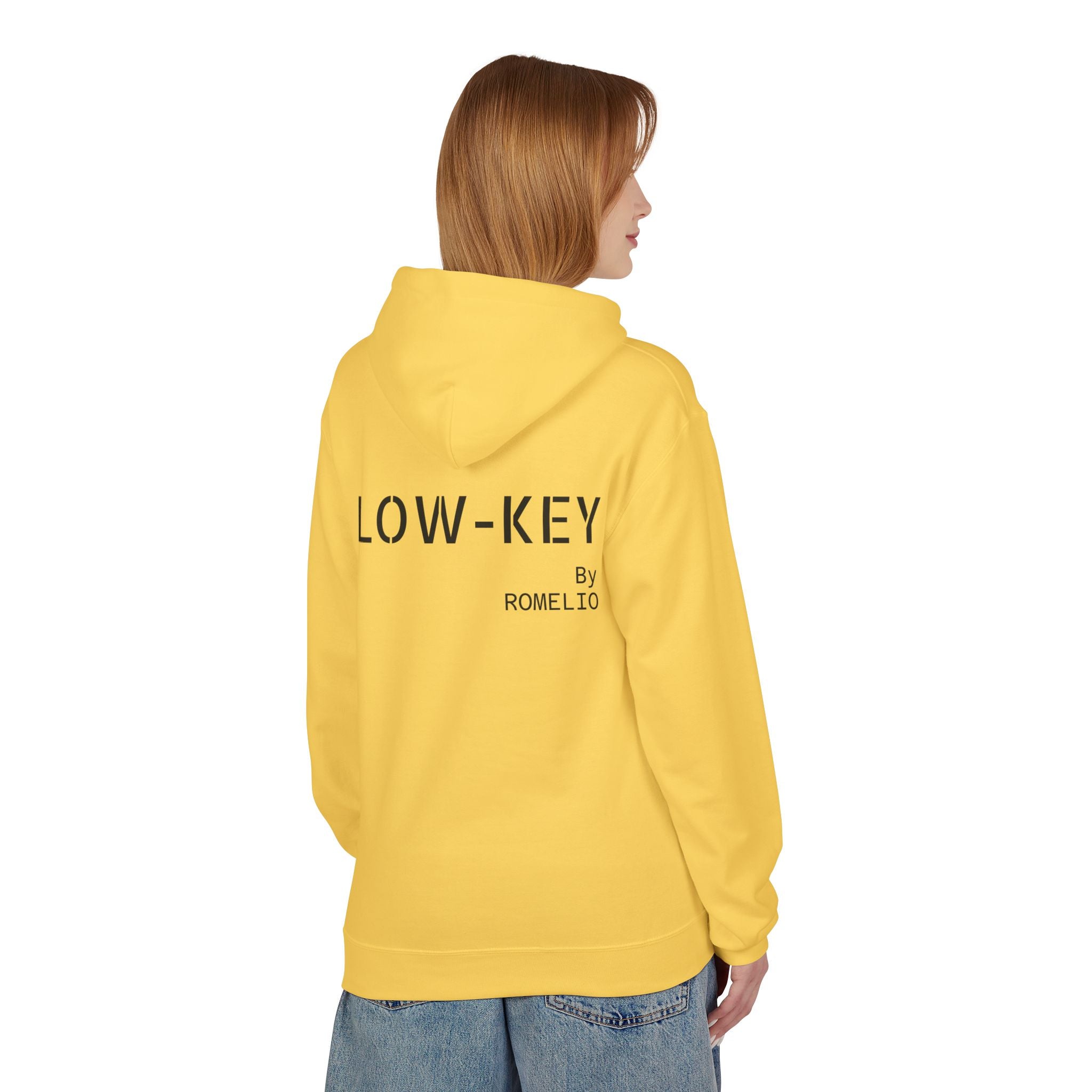 Low-Key Hoodie by Romelio – Minimalist Back Logo Fleece Pullover