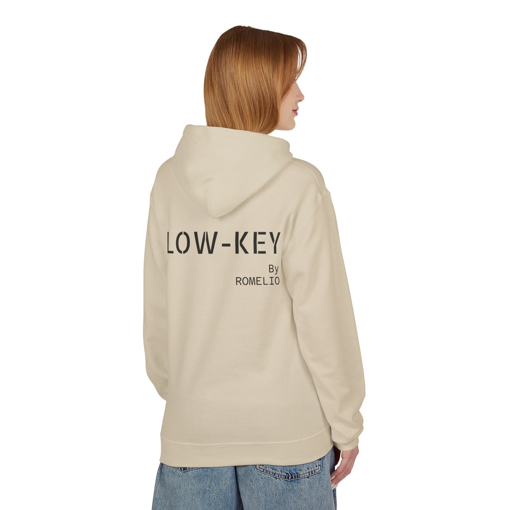 Low-Key Hoodie by Romelio – Minimalist Back Logo Fleece Pullover